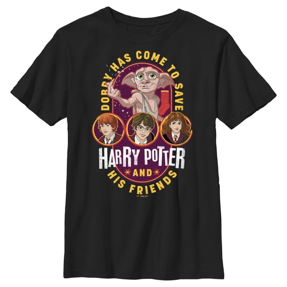 Boy's Harry Potter Dobby Has Come to Save Cartoon  Graphic Tee Black Medium