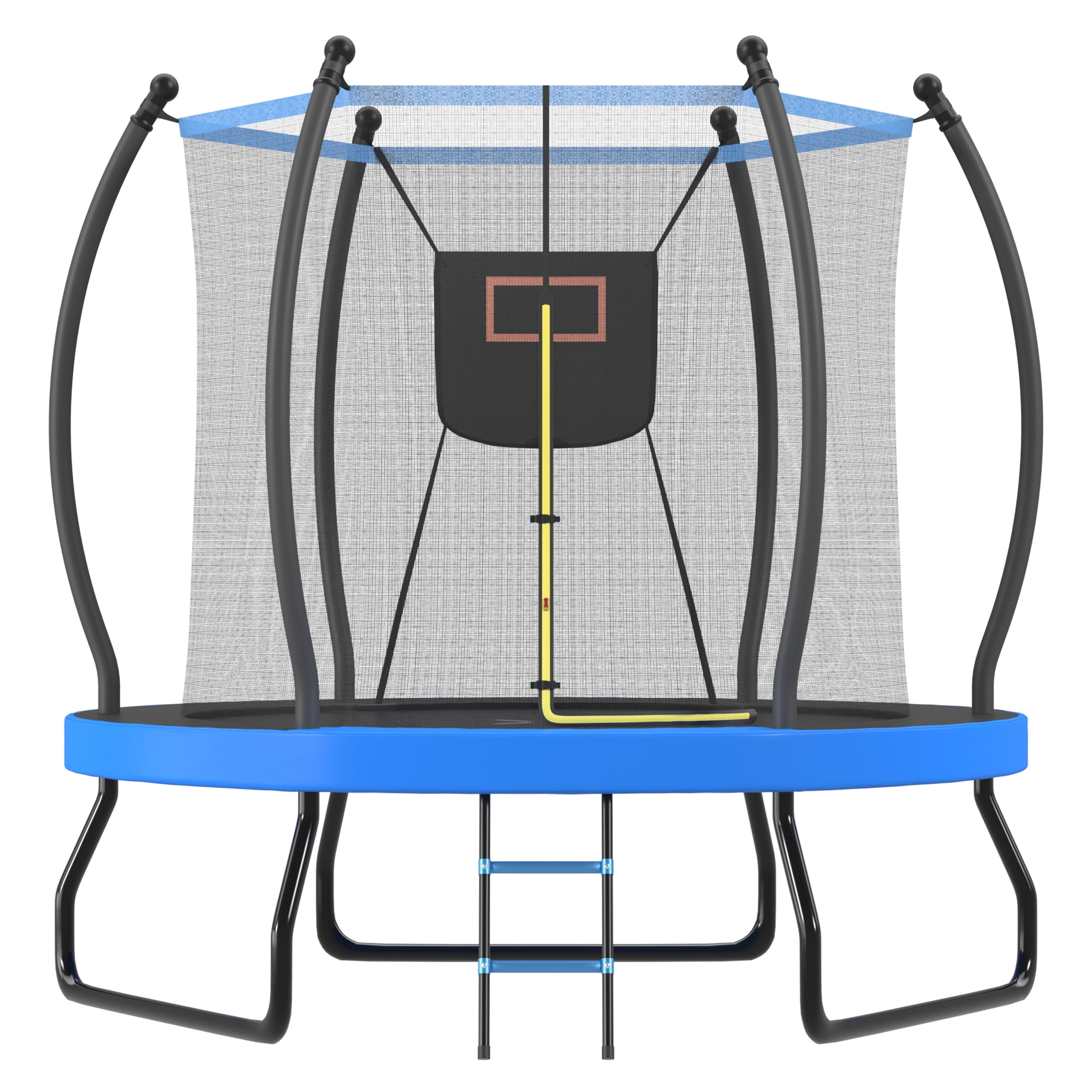 8FT Trampoline with Basketball Hoop, Enclosure Net and Ladder, Outdoor Recreational Backyard Trampoline
