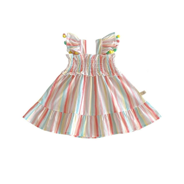 SgJHXb Robe d'Été pour Bébé Fille Élégante Tunique Rayée Colorée avec Bretelles et Bretelles Robes Florales Décontractées Tailles 2-3 Ans