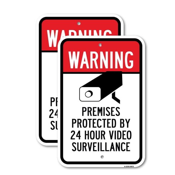 (2 Pack) Warning Premises Protected By 24 Hour Video Survei | 12" X 18" Heavy-Gauge Aluminum Sign | Rust Free Aluminum, Weather Resistant, Waterproof, Fade Resistant, 2 Pre-drilled