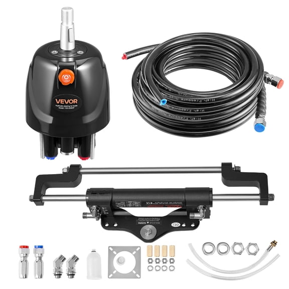 VEVOR Hydraulic Steering Kit, 200 HP, Marine Boat Hydraulic Steering System, with 6.9 MPa/1000 psi Helm Pump, Two-Way Lock Cylinder, and 26ft High-Strength Hoses, for Single Station,Single-Engine Use
