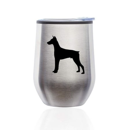 

Stemless Wine Tumbler Coffee Travel Mug Glass with Lid Doberman (Silver)
