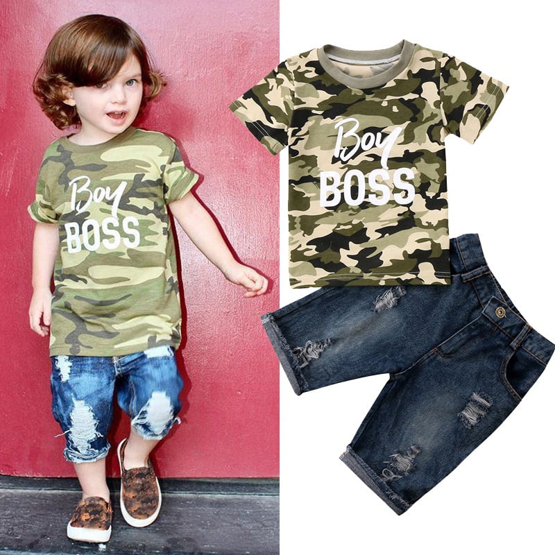 2PCS Toddler Kids Baby Boy Girls Tops Vest Camo Pants Summer Outfits Clothes Set 