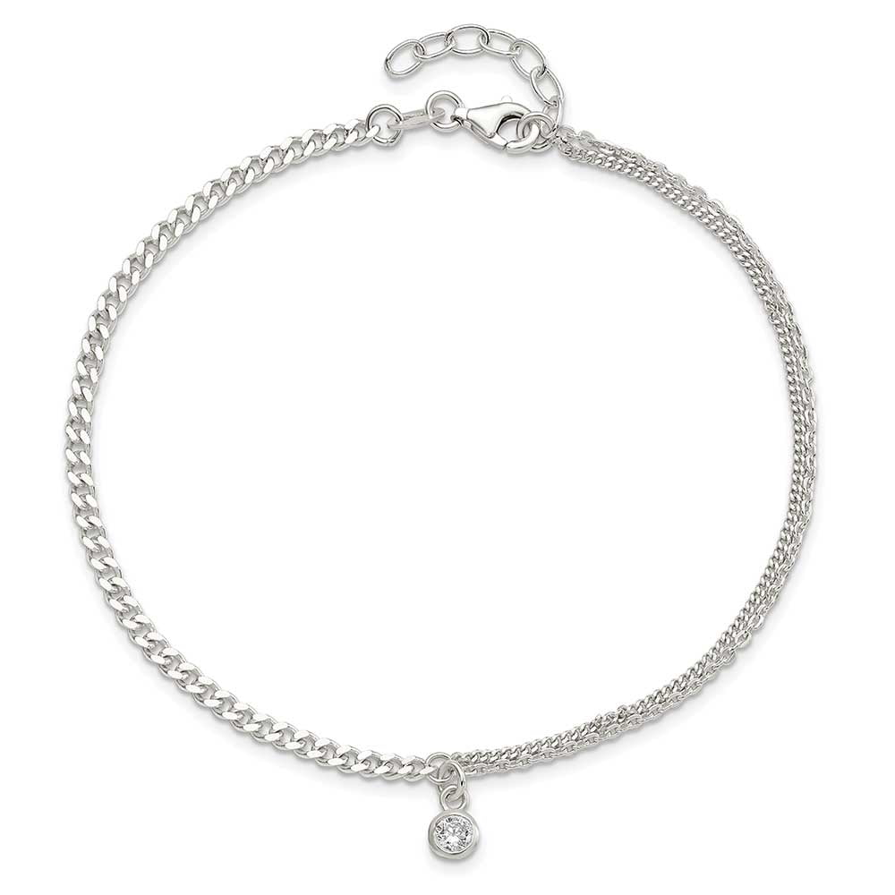 Finest Gold Sterling Silver CZ Fancy Chain 9 in. Plus 1 in. Extender - Total 10 in. Anklet