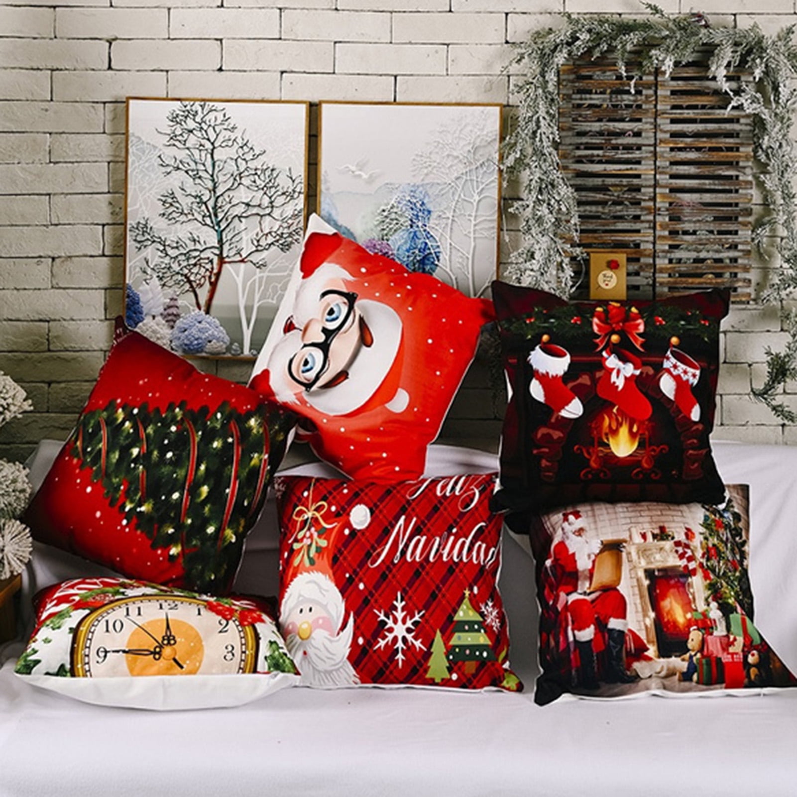 Christmas Pillow Case Linen Square Cushion Cover Home Sofa Throw Xmas Decorative
