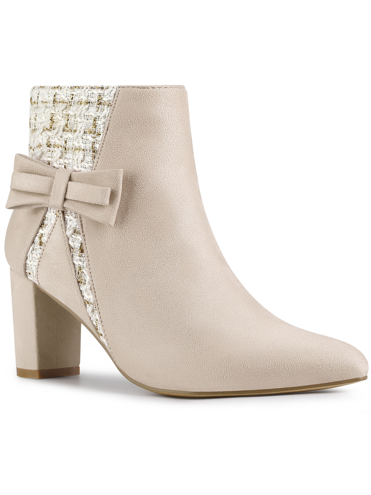 Plaid Pointed Toe Heeled Ankle Boots