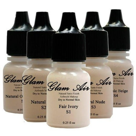Glam Air Airbrush Water-based Large 0.50 Fl. Oz. Bottles of Foundation in 5 Assorted Light Satin Shades (For Normal to Dry