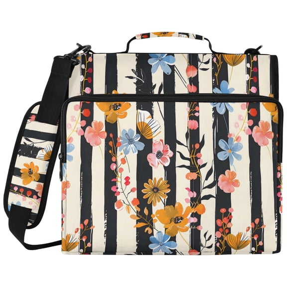 ALAZA Zipper Binder Stripe Floral Pattern 2 inch 3 Ring 500 Sheet Capacity Trapper Keeper File Folder Organizer Bag