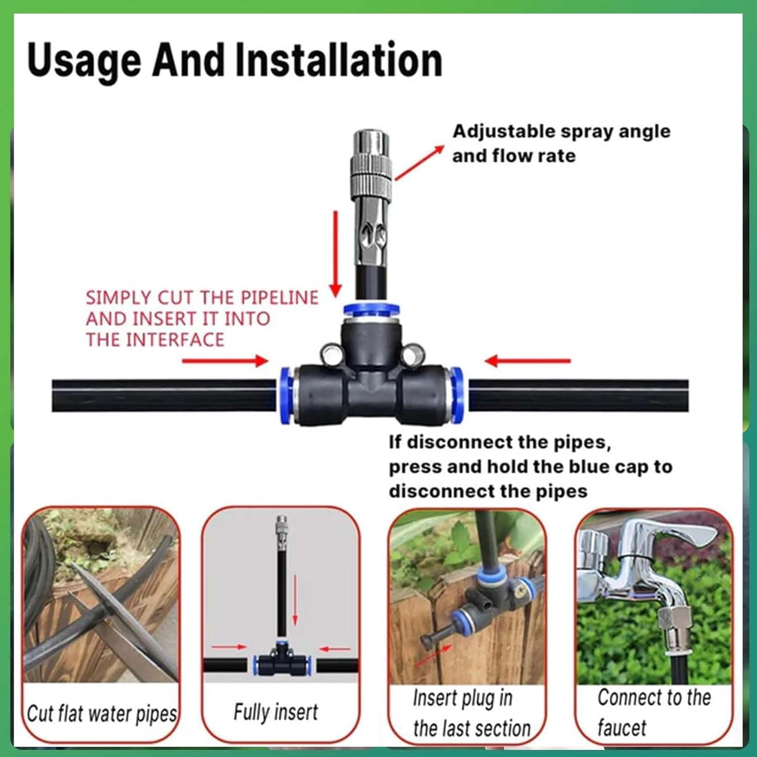 Drip Irrigation Kit with 360° Flexible Hose, Automatic Watering System for Potted Plants, Garden Watering System with 360° Bendable Misting Nozzles, 3 Adjustable Flow Settings