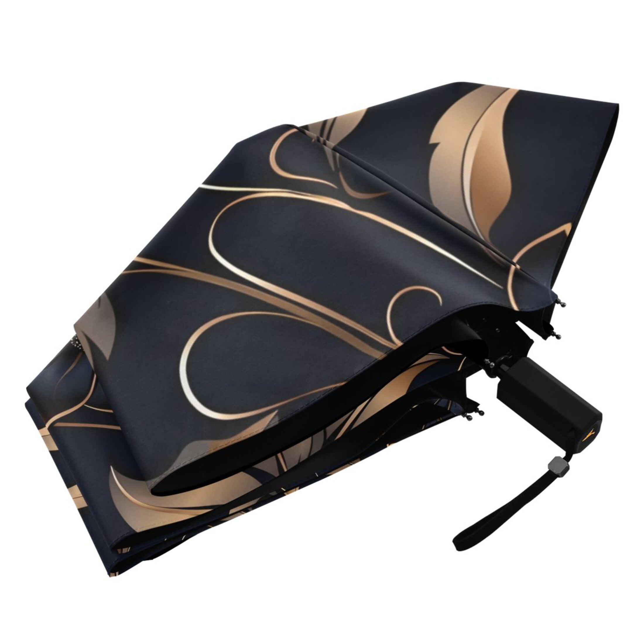 Gold Leaves and Elegant Flower Compact Sun Umbrella Windproof Travel Umbrellas for Rain Strong Portable UV Protection