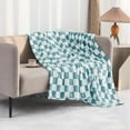 thumbnail image 2 of Throw Blankets Flannel Blanket with Checkerboard Grid Pattern Soft Throw Blanket for Couch, Bed, Sofa Luxurious Warm and Cozy for All Seasons (Light Blue, 50"x60"), 2 of 6