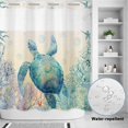 thumbnail image 2 of No Hook Shower Curtain, Teal Sea Turtle Shower Curtains for Bathroom with See Through Top Window, Summer Coastal Coral Ocean Linen Texture Waterproof & Washable Bath Curtain Standard 72"x72", 2 of 9