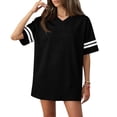 thumbnail image 2 of longantii Oversized Jersey Shirts for Women Y2k V Neck Short Sleeve Aesthetic Summer T-Shirt Casual Loose Streetwear Solid Color Practice Sports Tops Uniforms Black XL, 2 of 7