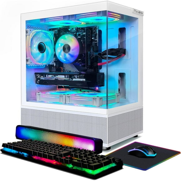 STGAubron Gaming Desktop PC, Radeon RX 580 16G GDDR5, Intel 10th Gen G5905 3.5G, 16G RAM, 1T SSD, WiFi, BT 5.0, RGB Fan x 5, RGB Keyboard & Mouse & Mouse Pad, W11H64