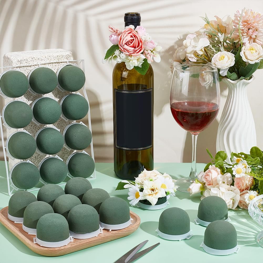 48Pcs Mini Floral Foam Holder Flower Foam Ball Holder with Adhesive Backing Small Round Florist Arrangements Flower Supplies