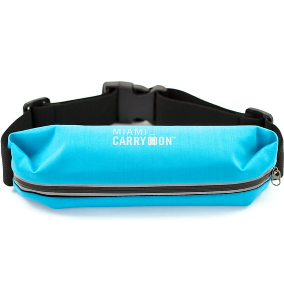 Miami CarryOn Running Belt Waist Pack, Water Resistant, All Waist Sizes (Light Blue)