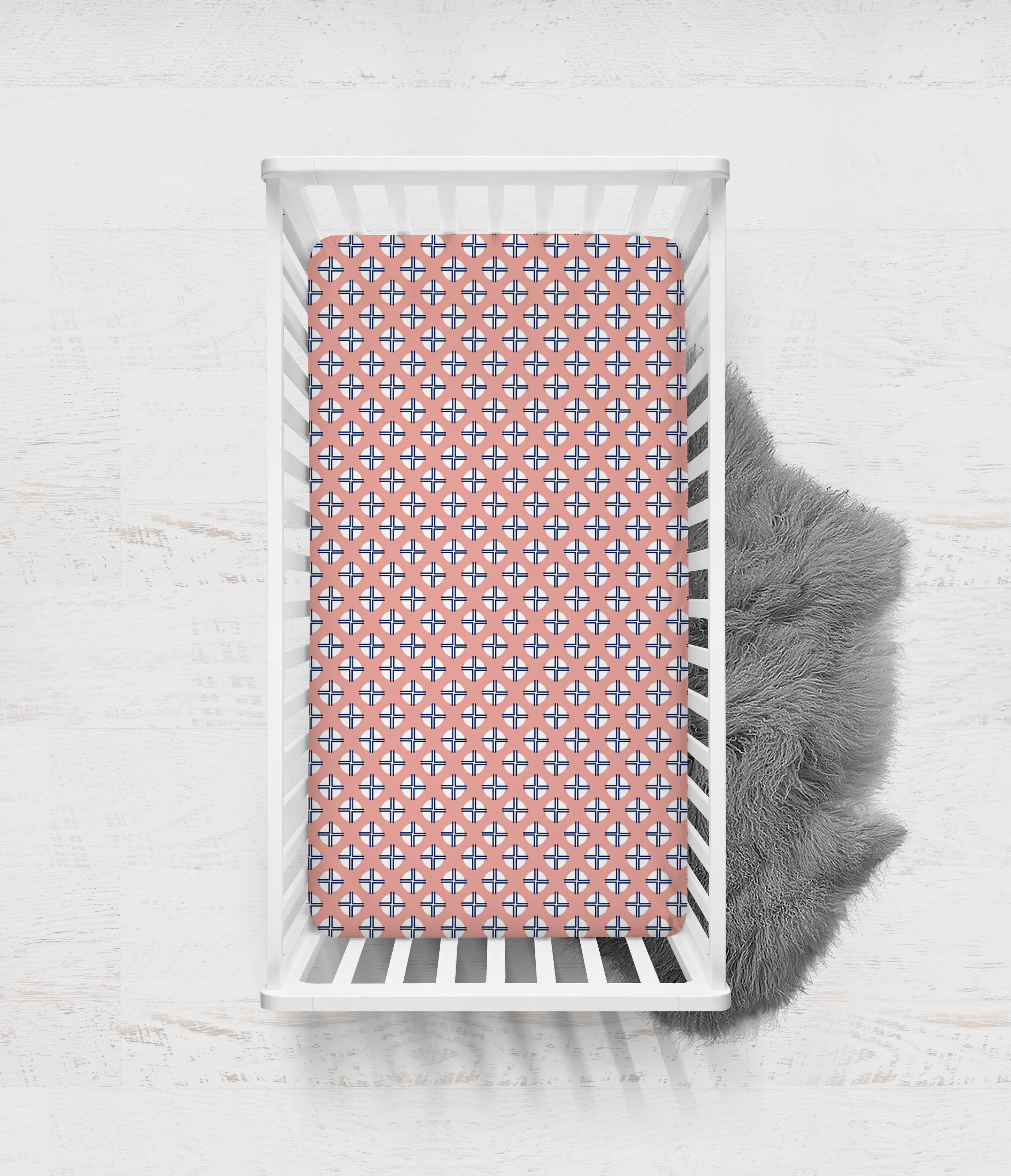 Bacati Olivia Tribal Dots Cross Coral Navy Crib Fitted Sheets 2 ct Package