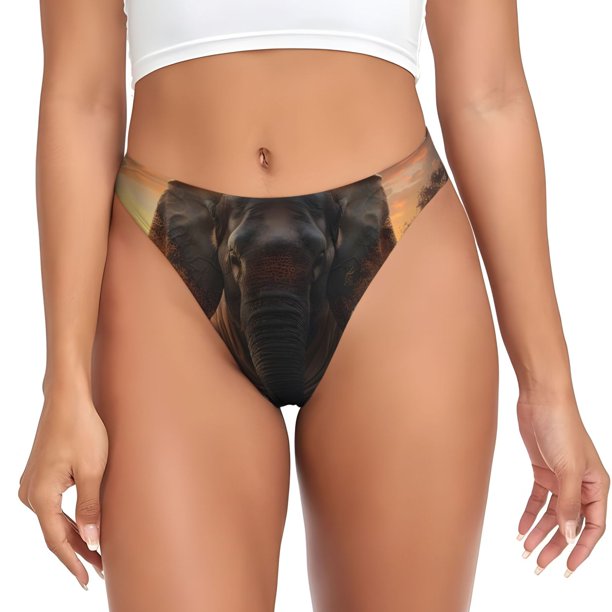 Fotbe Lake Meditating Elephant Tanga Sin Costuras para Mujer con Estampado – Panties Invisibles, Transpirables y Cómodos para Uso Diario-Large