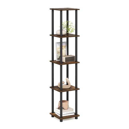 5-Tier Square Open Frame Bookshelf in Amber Pine/Black Finish