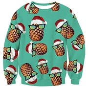 RAISEVERN Ugly Christmas Sweater for Men Women Funny Xmas Santa Pineapple Glass Sweatshirt Holiday Festive Long Sleeve Winter Pullover Novelty Top