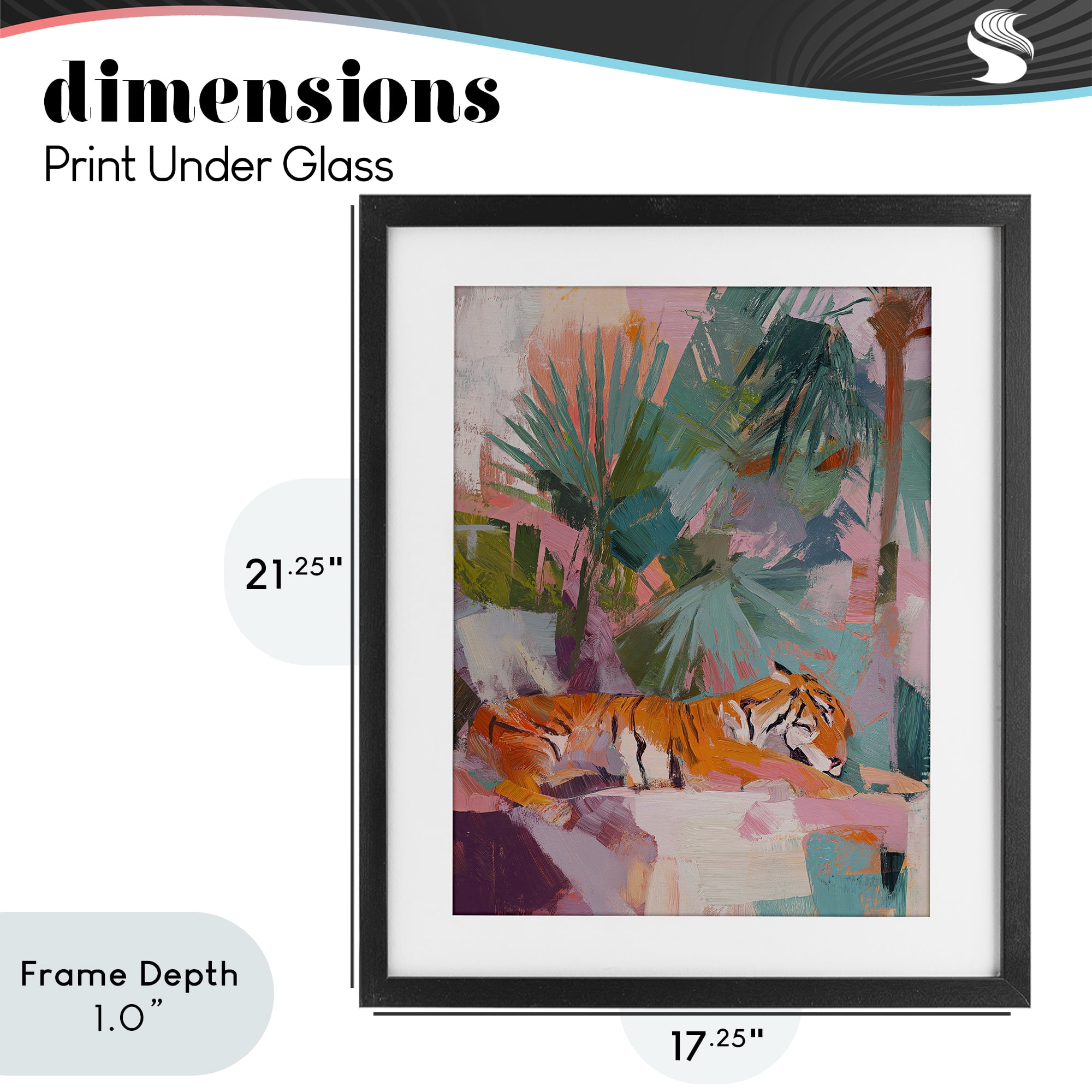 Stupell Industries Resting Tiger Beneath Leaves Black Framed Print Under Glass, design by Svetlana Aleynikova