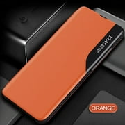 Smart Case window view leather Magnetic stand fundas phone cover Coque for Samsung Galaxy S20 FE (Orange)
