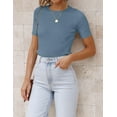 thumbnail image 4 of YOGAFOX Women's Short Sleeve Crewneck Summer Tee Shirt Ribbed Knit Slim Basic Tops(DustyBlue-M), 4 of 5
