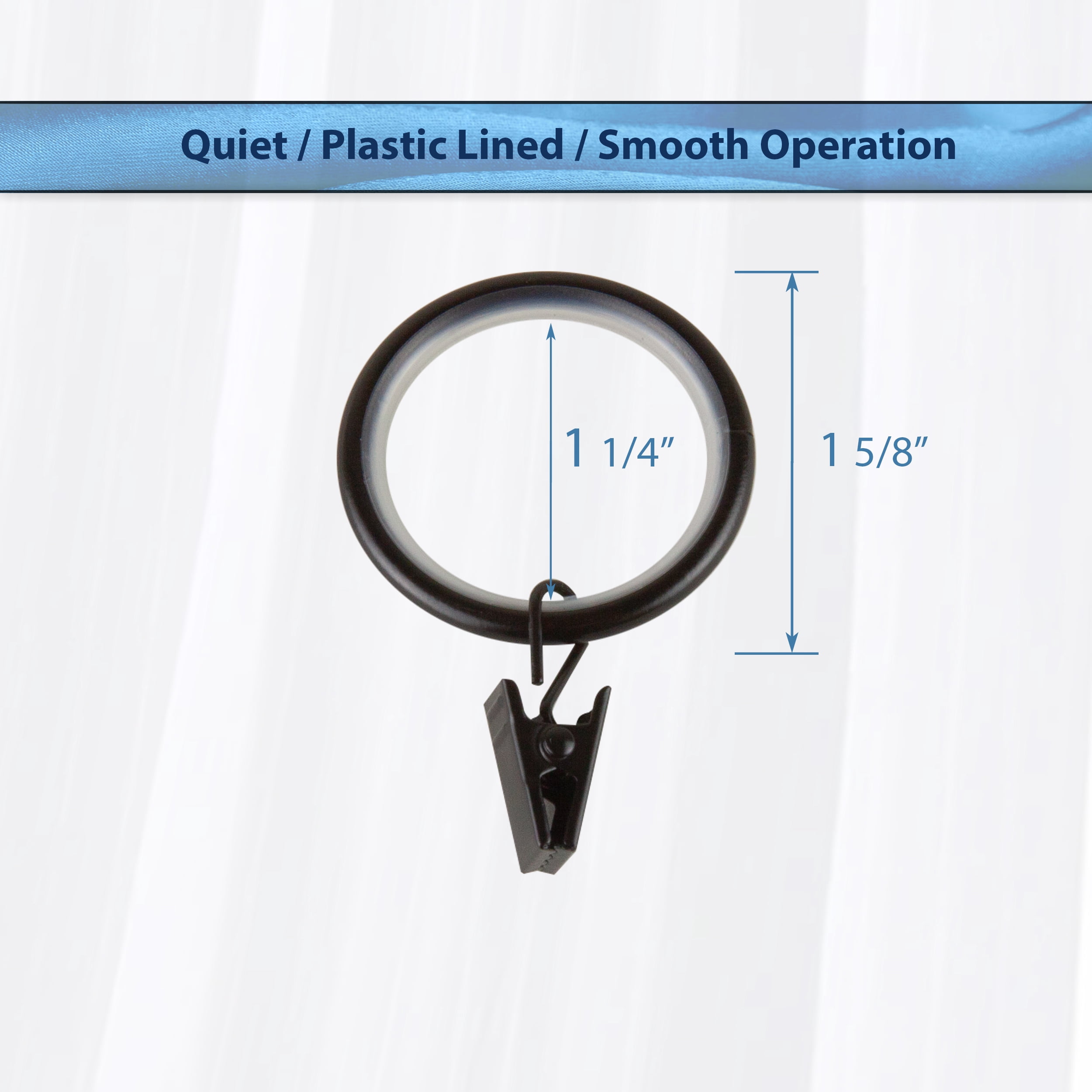 1.25" Black Curtain Rings, by PlusCasa (10 Pack)