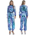 thumbnail image 6 of Aislor Women's Astronaut Costume Metallic Shiny Zipper Jumpsuit Halloween Dress Up Party Blue S, 6 of 7