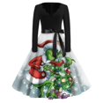Christmas Grinch Dress Green Women Christmas Dress Vintage Swing Dress Long Sleeve Print Holiday