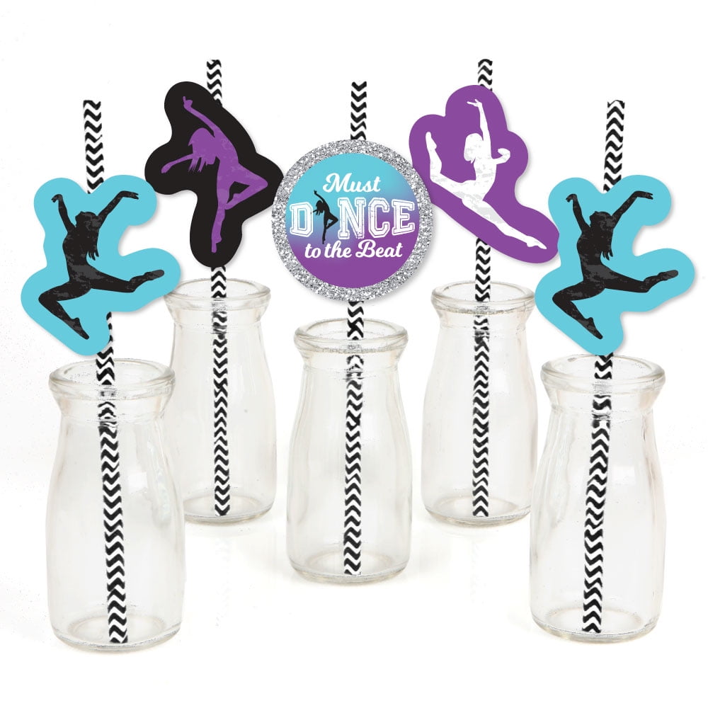 Must Dance to the Beat - Dance - Paper Straw Decor - Birthday Party or Dance Party Striped Decorative Straws - Set of 24