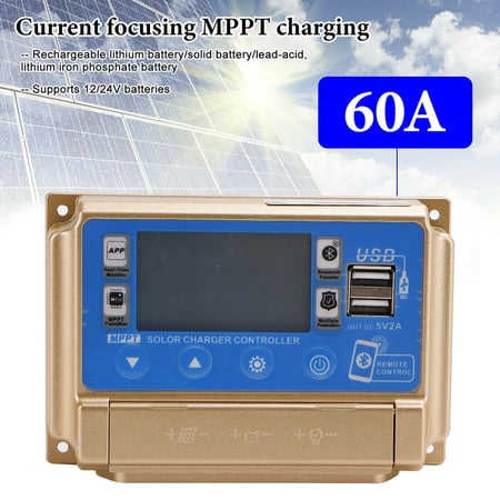 30/50/60A MPPT Bluetooth Solar Charge Controller Charger 12V 24V Lithium Battery