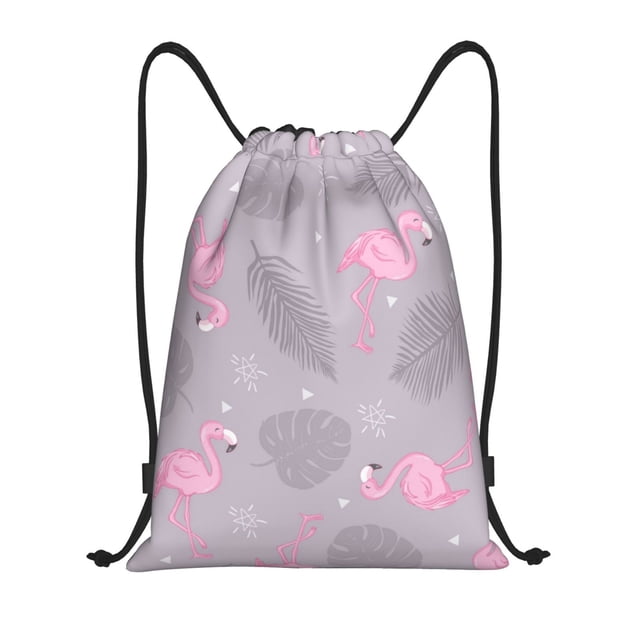 Saiise Pink Flamingo Pattern Sports Drawstring Backpack - String Swim Gym Bag with Wet Proof Pocket for Women&Men-Small