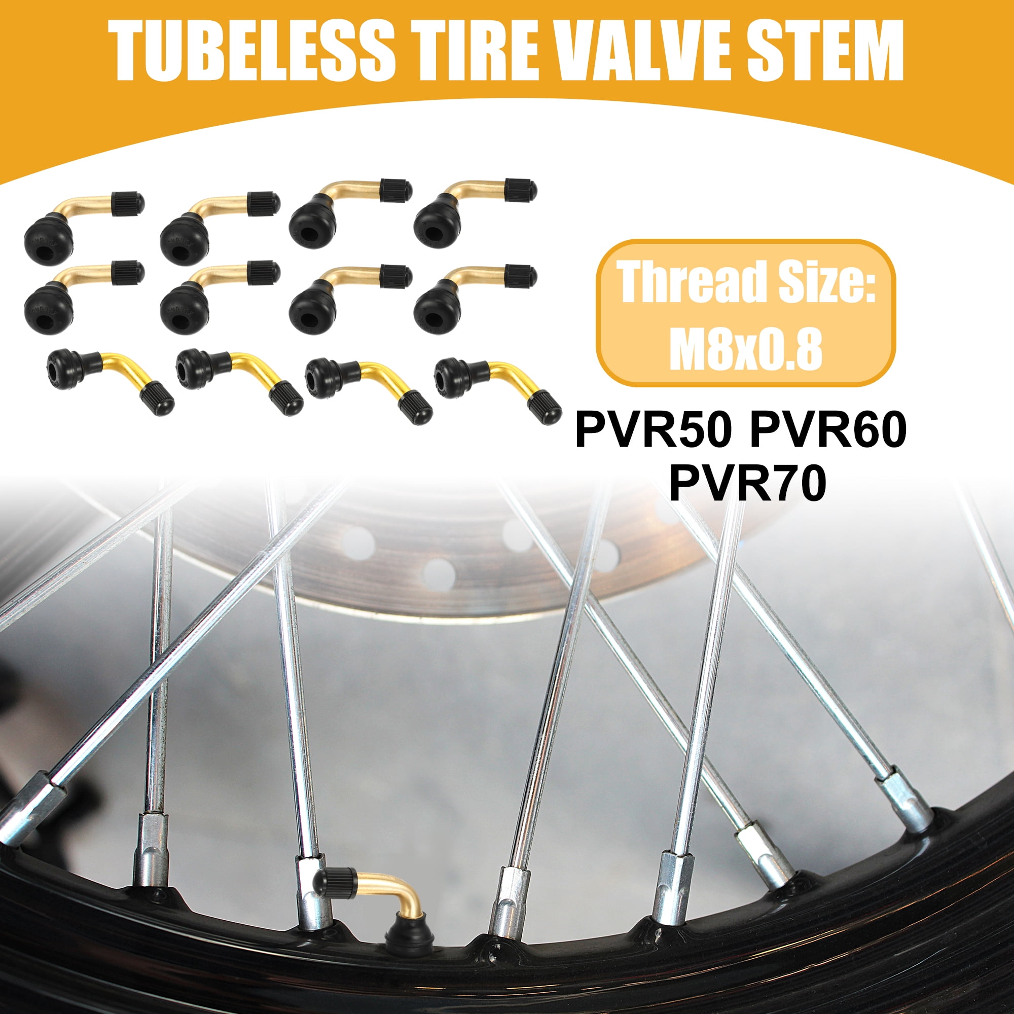 Unique Bargains 12 Pcs Universal Tubeless Tire Valve Stem - Stainless Steel Gold Tone