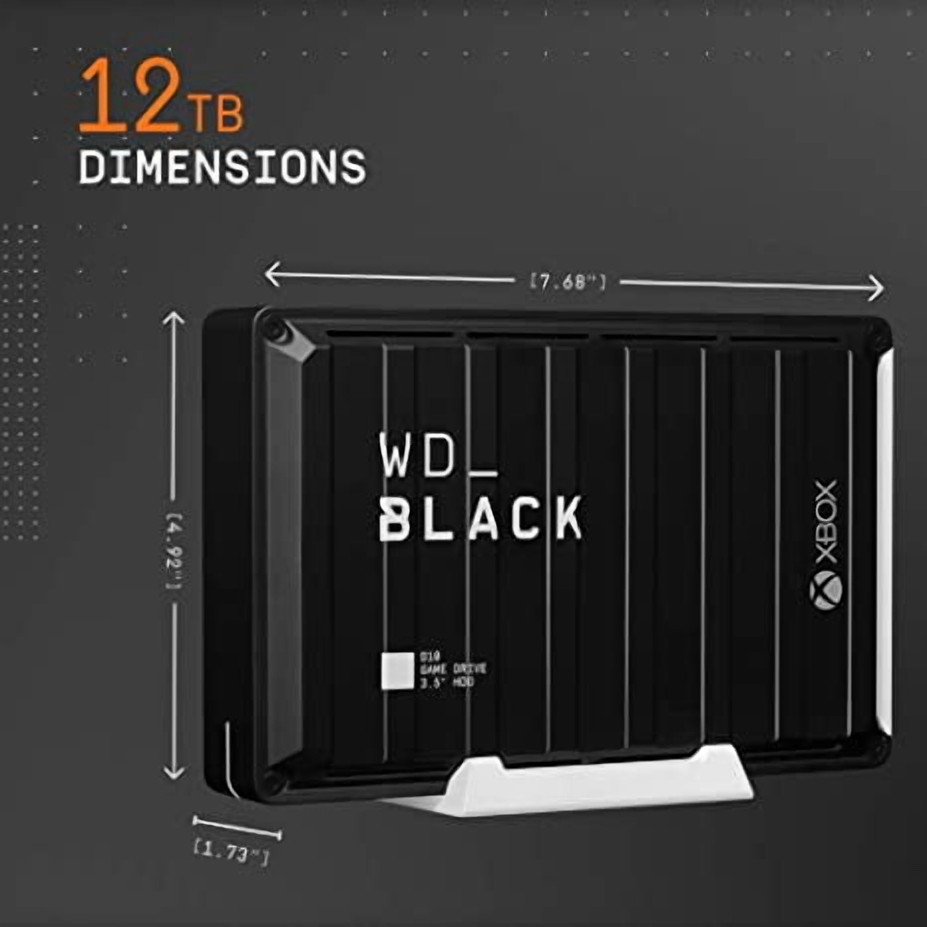 WD_BLACK D10 Game Drive for Xbox One WDBA5E0120HBK - Hard drive - 12 TB - external (portable) - USB 3.2 Gen 1 - 7200 rpm - black