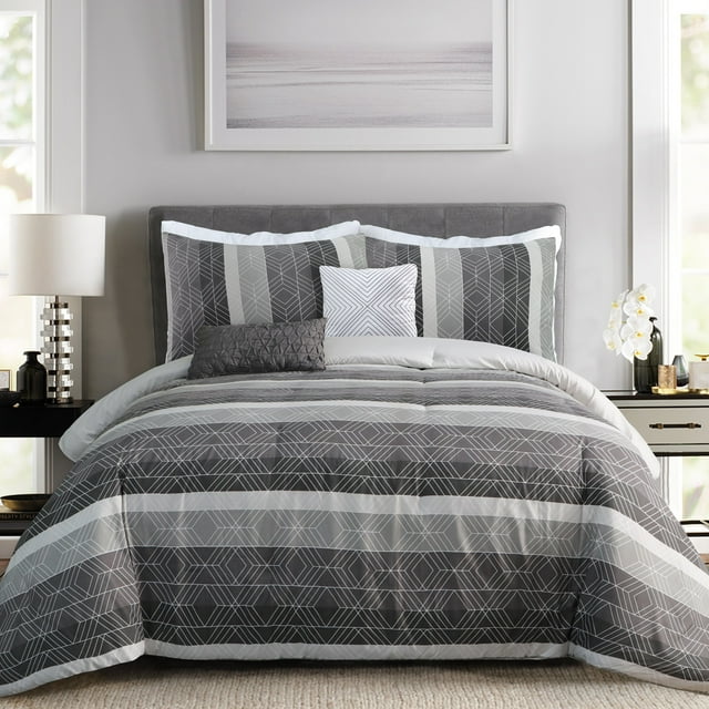 EnvioHome Queen Size 5 Piece Microfiber Comforter Set for All-Season Comfort | Down Alternative Hotel Bedding Sets, Ultra-Soft Queen Comforter Set with Matching Pillow Shams & Cushion - Maze