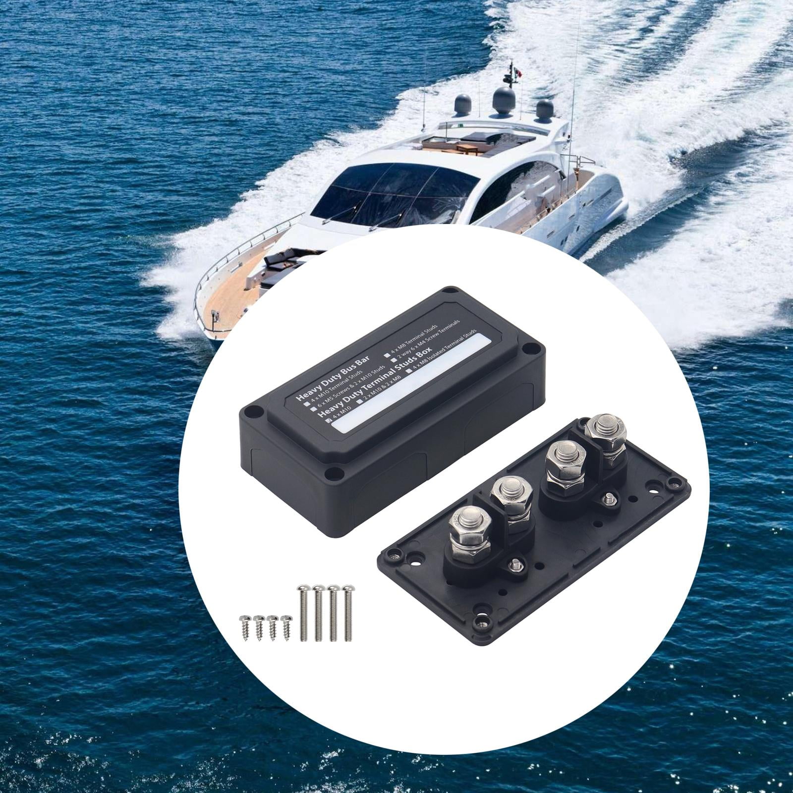 Power Distribution Terminal Block Busbar Box Bus Bar for Yacht RV Boats Black 4 x M10
