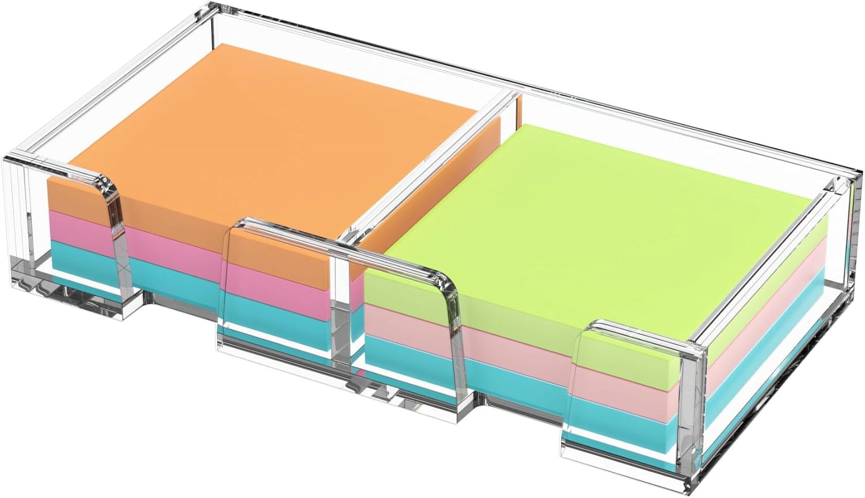 BEEGO Sticky Note Holder Organizer - 3x3 in 2IN1 Crystal Clear Acrylic Notepad Holder Acrylic Sticky Note Dispenser Cute Memo Holder (NO Pads) for Dorm Room Office Desk Organization