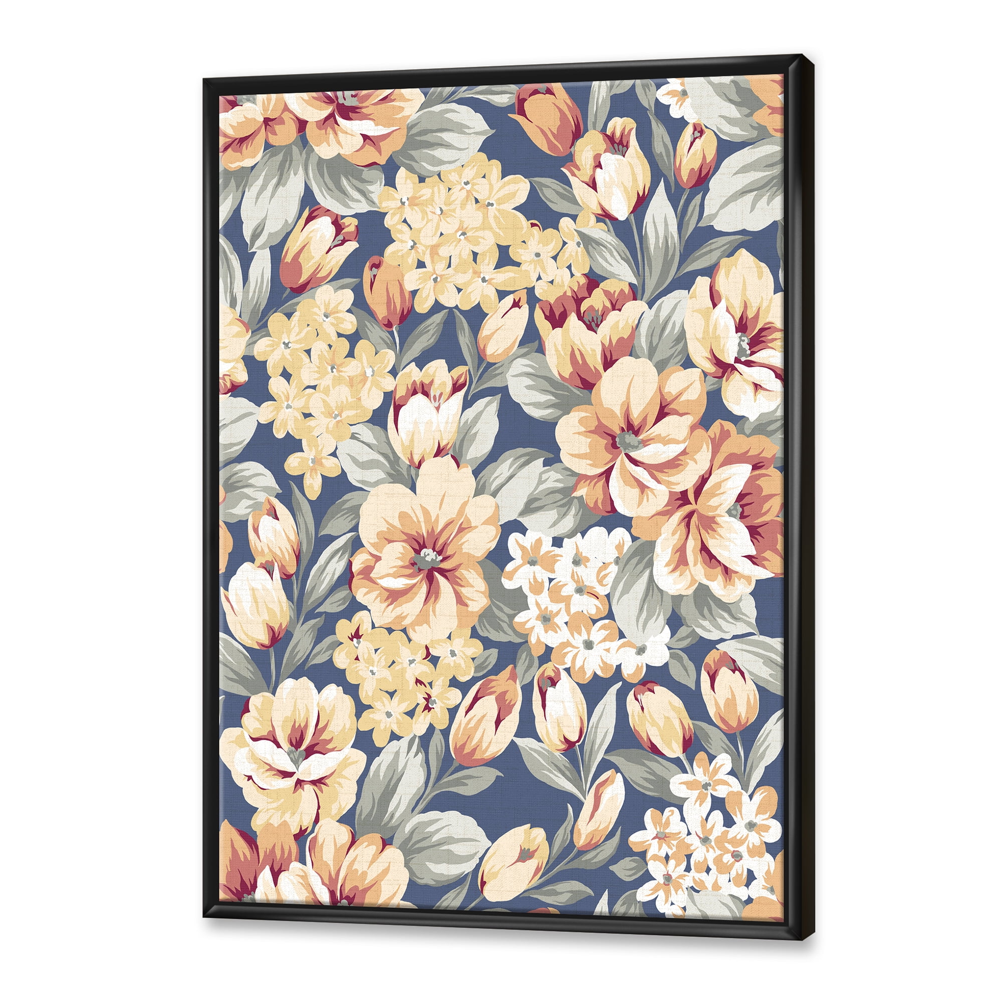 Vintage Orange and Yellow Flowers 24 in x 32 in Framed Painting Canvas Art Print, by Designart