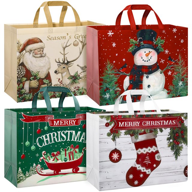Paquete de 12 bolsas grandes reutilizables para regalos de Navidad Stypop, 43 x 32 x 17 cm