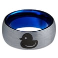 thumbnail image 2 of Tungsten Rubber Ducky Duck Band Ring 8mm Men Women Comfort Fit Blue Dome Brushed Gray Polished, 2 of 4