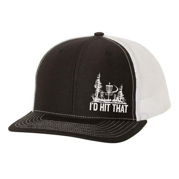 Disk Golf Funny I'd Hit That Golfer Mens Embroidered Mesh Back Trucker Hat, Black/White