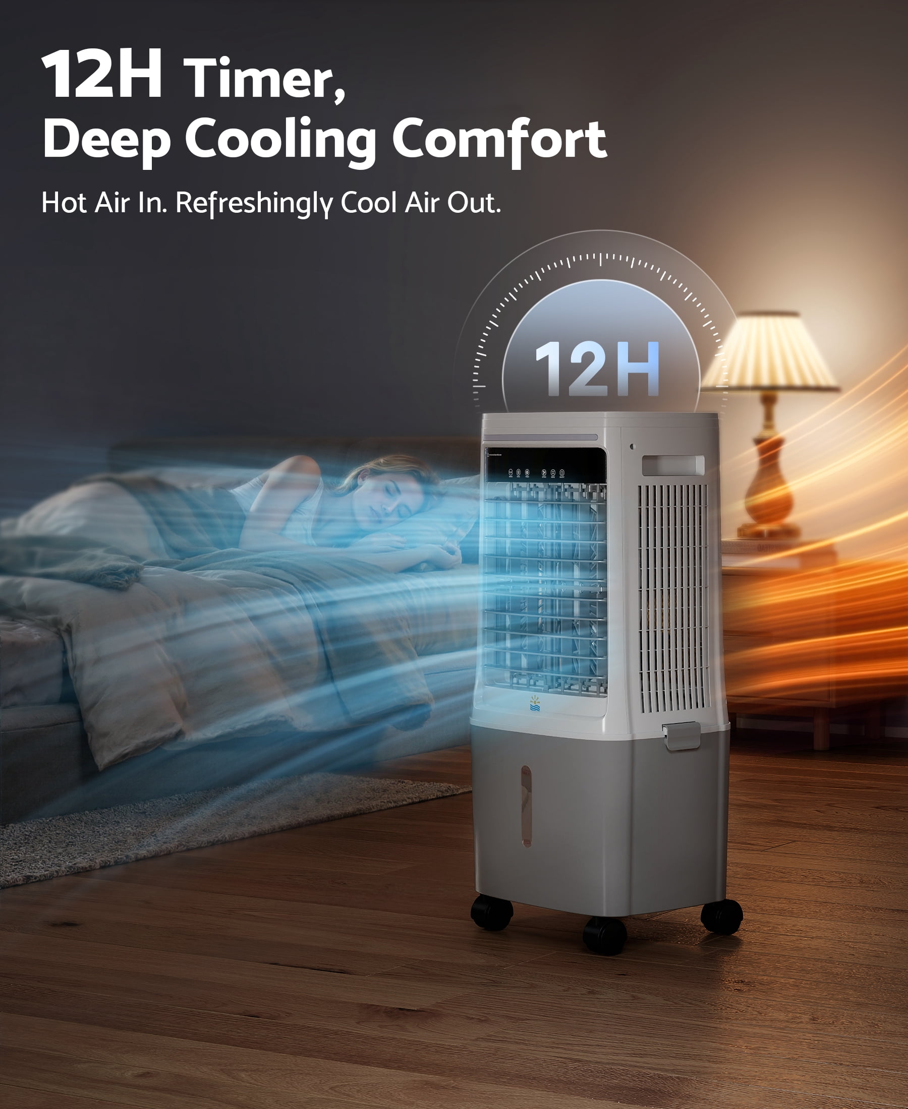 Flamemore Upgraded 1800CFM Evaporative Air Cooler Fan Humidifier with 6.6 gal Tank & 4 Ice Packs, Portable Swamp Cooler for Indoor/Outdoor