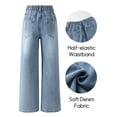 thumbnail image 3 of Happy Cherry Girls Jeans Wide Leg Baggy Denim Pants Elastic Waist Trousers Casual Aesthetic Star Pants with Pockets 13-14 Years, 3 of 7