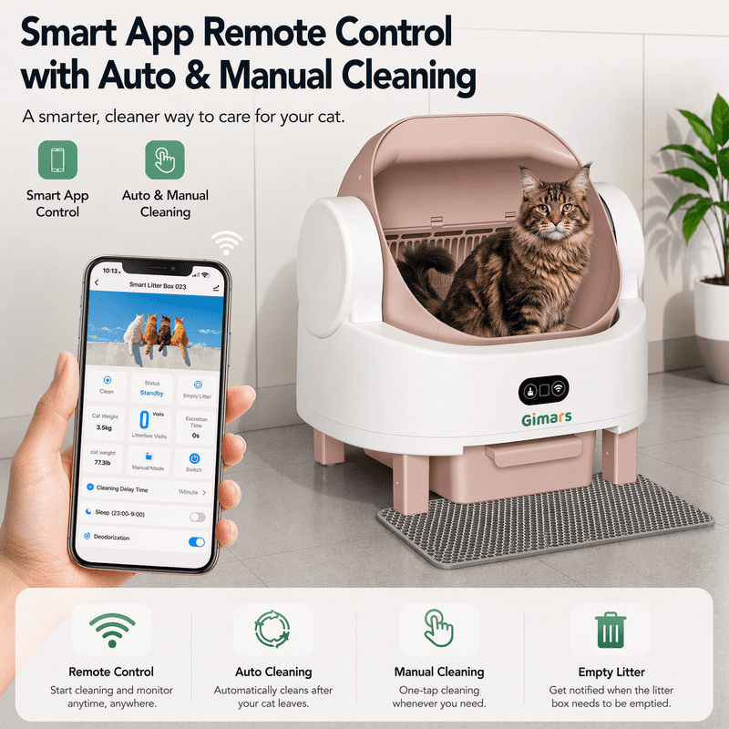 Gimars Self Cleaning Cat Litter Box, Open-Top, Large Capacity, Safety Sensors, For Multi Cats
