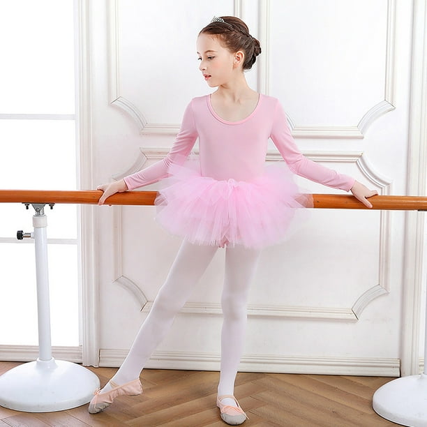 Vestido de tutu de ballet para ninas leotardo de danza de algodon con falda traje de bailarina de manga corta manga larga