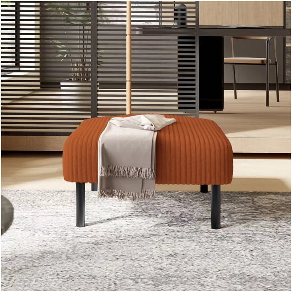 JERFIT Corduroy Ottoman Footstool with Legs, Soft Padded Square Storage Stool for Living Room, Bedroom, Entryway, Orange