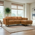 thumbnail image 3 of Augusta Mid Century Style Living Room Tan Genuine Leather Right Sectional Couch, 3 of 5