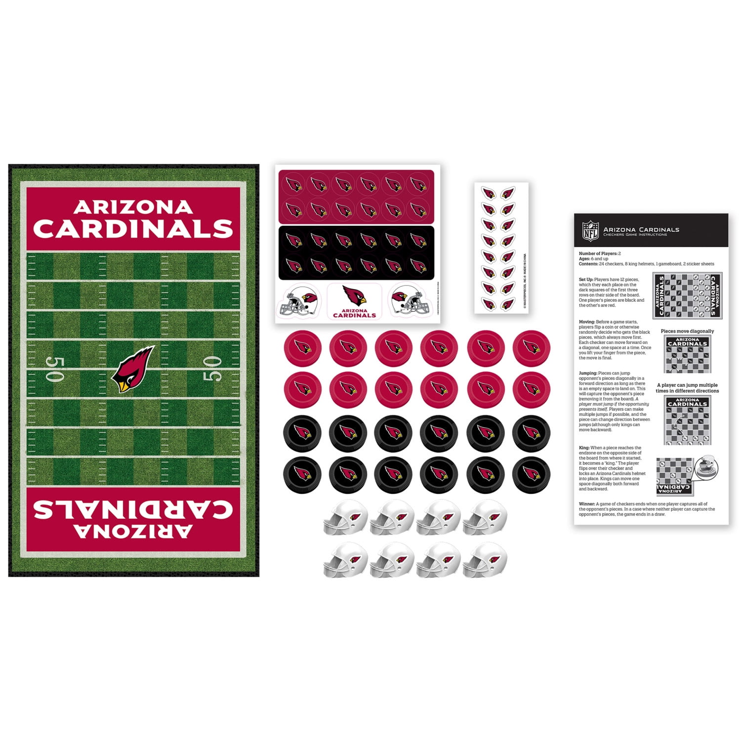 MasterPieces - NFL Checkers, Officially Licensed Arizona Cardinals Football Board Game for 2 Players, Family Fun for Kids & Adults