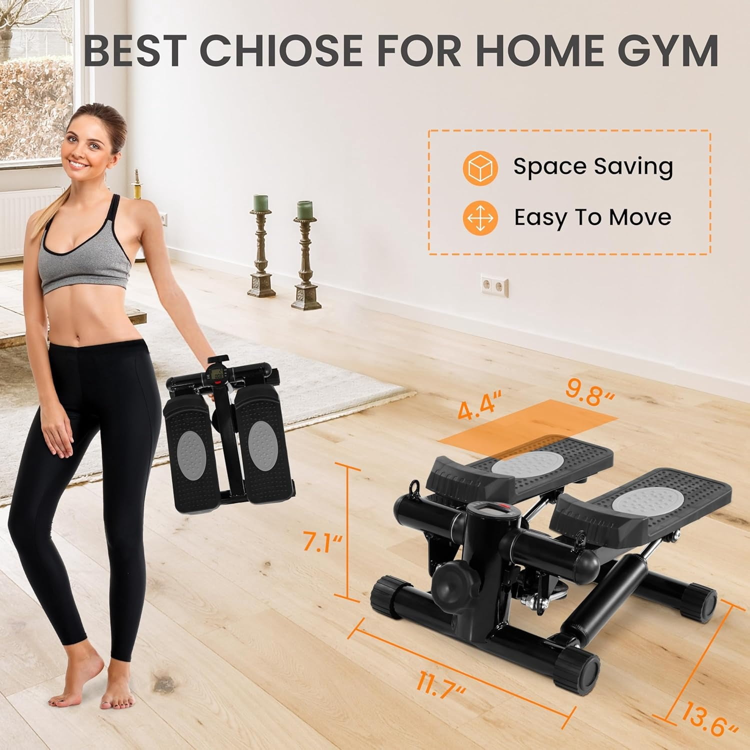 BalanceFrom Mini Steppers, Stair Steeper with Resistance Bands, Portable Stepper Capable of Full-Body Exercise, Low Noise and Smooth, 300 lbs Weight Capacity, Black/ Silver